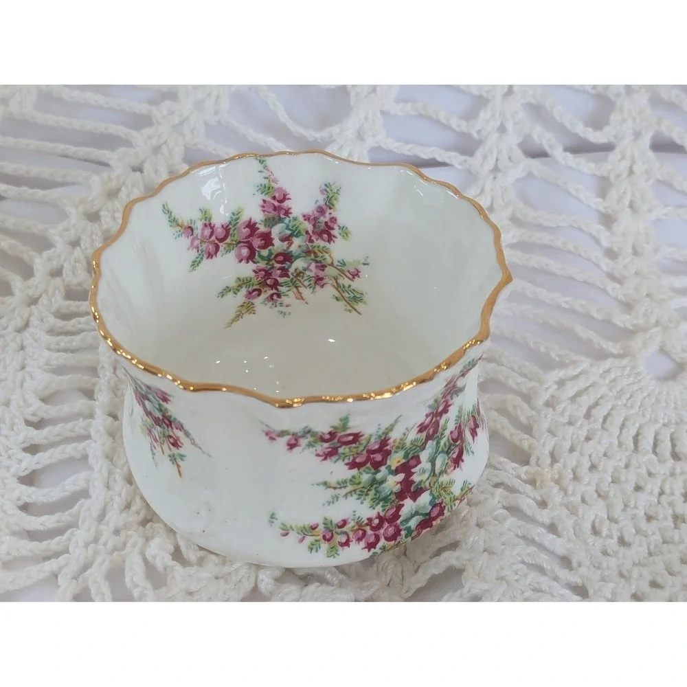 Hammersley China Cream and Sugar Set Pink Heather Gold Trim 4060 Made in England